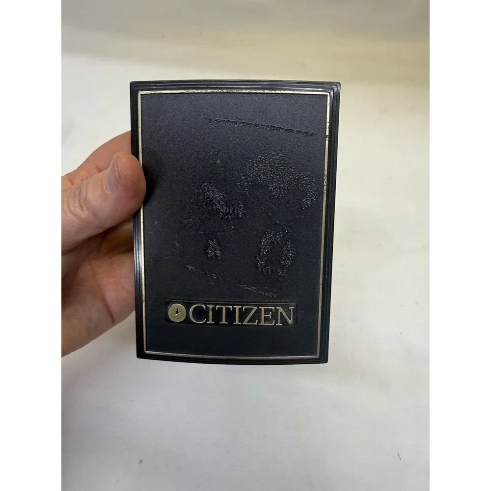 Citizen Men's Vintage 1990's Gold Plated Black Dial Wrist Watch Genuine Leather